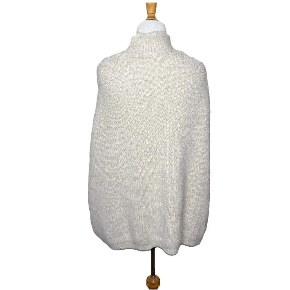 Anthropologie Akemi & Kin Eyelash Turtleneck One Size Biege Cable Knit Poncho